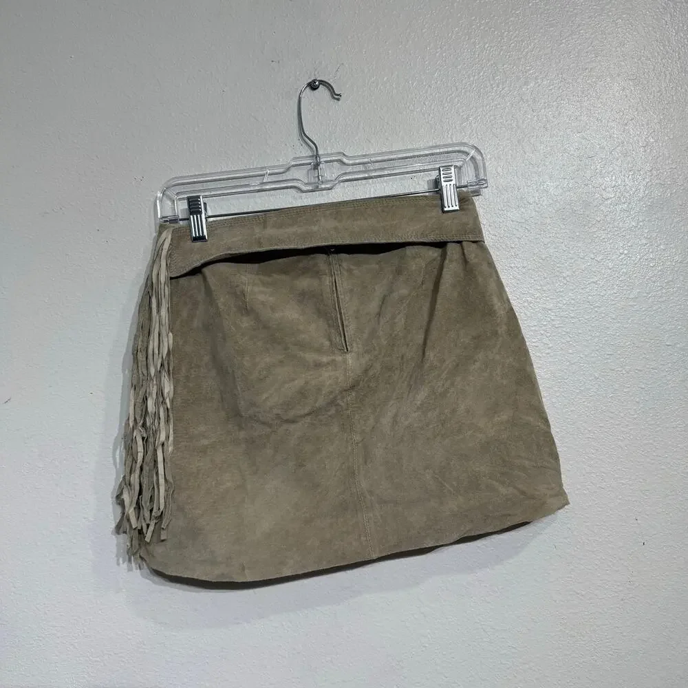 Limited Too Cream Suede Leather Mini Skirt Sz 12 Y2K